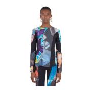 Upcycled Space Cartoon Top Rave Review , Multicolor , Dames