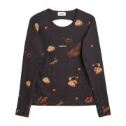 Zwart Bedrukte Open Rug Top Soulland , Black , Dames