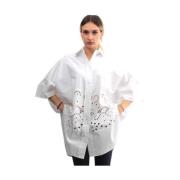 Wit Overhemd met 3/4 Mouwen Borduurwerk Liviana Conti , White , Dames