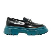 Zwarte Leren Mocassins met Teal Zool Hogan , Black , Dames