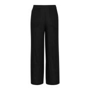 Zwarte Linnen Elastische Taille Broek Part Two , Black , Dames