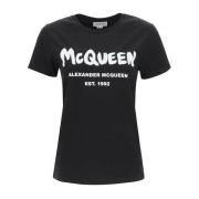 Zwart Logo Katoenen T-shirt Alexander McQueen , Black , Dames
