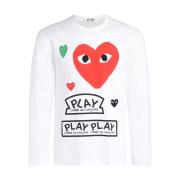 Lange mouw wit T-shirt met rood hart en multicolor logos Comme des Gar...