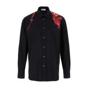 Bloemenprint overhemd met harnasdetail Alexander McQueen , Black , Her...