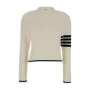 Witte Crewneck Sweater 4-Bar Detail Thom Browne , Beige , Dames