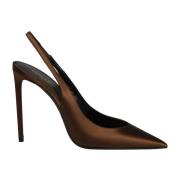 Satin Crepe Slingback Pumps Saint Laurent , Brown , Dames