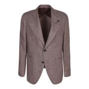 Bruine Linnen Wol Blazer Single-Breasted Lardini , Brown , Heren