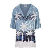 Blauwe Pailletten Tropisch Patroon Shirt P.a.r.o.s.h. , Multicolor , D...