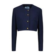 Zijden en wollen korte jas Prada , Blue , Dames