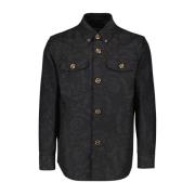 Barocco Print Classic Shirt Jacket Versace , Gray , Heren