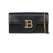 Zwarte Leren Clutch met Logo Balmain , Black , Dames