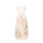 Witte Bloemen Midi Linnen Jurk Zimmermann , Multicolor , Dames