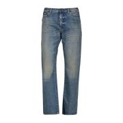 Blauwe Gewassen Denim Straight Cut Jeans Saint Laurent , Blue , Heren