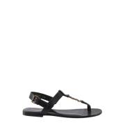 Heren Leren Platte Sandalen Saint Laurent , Black , Heren