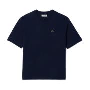 Zachte Jersey T-shirt met Geribbelde Kraag Lacoste , Blue , Dames