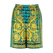 Zijden Baroccodile Print Elastische Taille Shorts Versace , Multicolor...