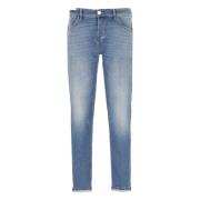 Blauwe Katoenen Jeans met Leren Tab PT Torino , Blue , Heren