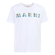Katoenen T-shirt met ruitjeslogo Marni , White , Heren