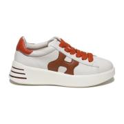 Beige Leren Sneaker met Gebrand Leren H-detail Hogan , White , Dames