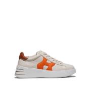 Beige Leren Sneaker met Oranje H Detail Hogan , Multicolor , Dames