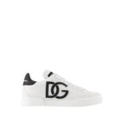 Logo-Print Sneakers - Leer - Zwart/Wit Dolce & Gabbana , White , Dames