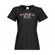 Stad Print Korte Mouw Slim Fit Tee Pinko , Black , Dames