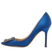 Pre-owned Satin heels Manolo Blahnik Pre-owned , Blue , Dames