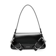 Zwarte Leren Schoudertas met Logo Givenchy , Black , Dames