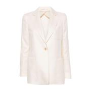 Witte Linnen Jas Met Revers Max Mara , White , Dames