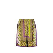 Zijden Greca Print Shorts Versace , Purple , Heren