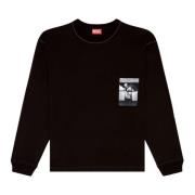 Long-sleeve T-shirt with raw-cut patches Diesel , Black , Heren