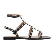 Zwarte Leren Studs Sandalen Valentino Garavani , Black , Dames