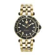 Stalen Quartz Horloge, Zwarte Kast, Gouden Band Versace , Yellow , Her...