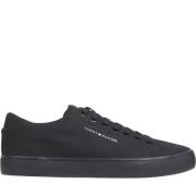 Zwarte Canvas Lage Top Sneakers Tommy Hilfiger , Black , Heren