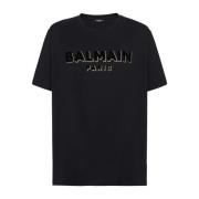 Metallic flocked T-shirt Balmain , Black , Heren