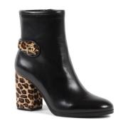 Leopard Detail Enkellaars met Hak Dee Ocleppo , Black , Dames