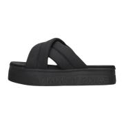 Zwarte Lettering Flatform Slippers Tommy Jeans , Black , Dames