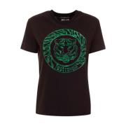 Tijger Logo Korte Mouw T-shirt Just Cavalli , Black , Dames