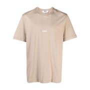 Logo Crew Neck Beige T-shirt Msgm , Beige , Heren