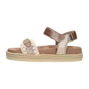 Bronzen Leren Sandalen met Oversized Logo Mou , Multicolor , Dames