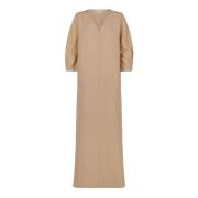 Linnen en Maagdelijke Wol Tuniek Jurk Cortana , Beige , Dames