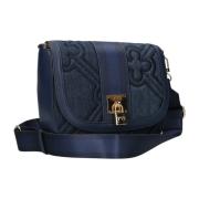 Blauwe Flap Tas met Gouden Details V73 , Blue , Dames