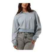 Geweven Label V-hals Trui Calvin Klein , Blue , Dames