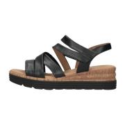 Zwarte Leren Sandalen met Kurken Plateauzool Gabor , Black , Dames