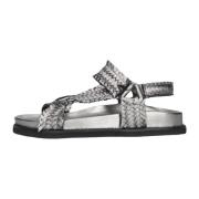 Zilveren geweven sandalen met klittenbandsluiting Inuovo , Gray , Dame...