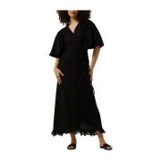 Zwarte Linnen Maxi Jurk met Ruches Copenhagen Muse , Black , Dames