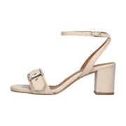 Beige Leren Sandalen met Blokhak Toral , Beige , Dames