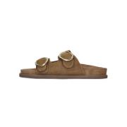 Cognac Suède Slippers met Gouden Gespen Strategia , Brown , Dames