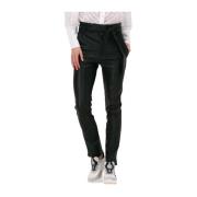 Stretch Leren Paperbag Broek Est'Seven , Black , Dames