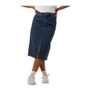 Denim Midi Rok Casual Chic Look Object , Blue , Dames